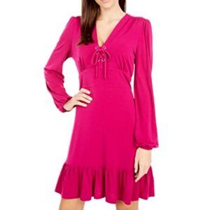 MICHAEL KORS Hot Pink Long Sleeve Lace up Dress